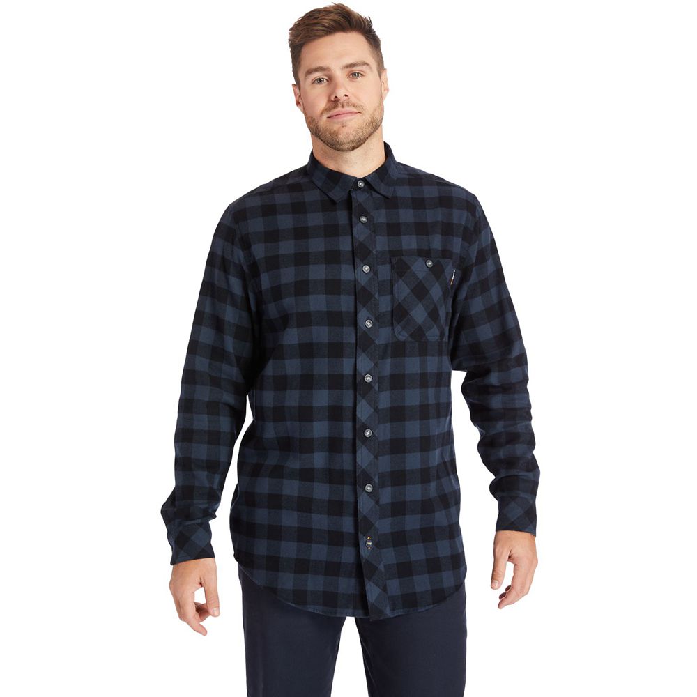 Timberland Πουκαμισα Ανδρικα Σκουρο Μπλε - Pro® Woodfort Mid-Weight Flex Flannel Work - Greece 62873